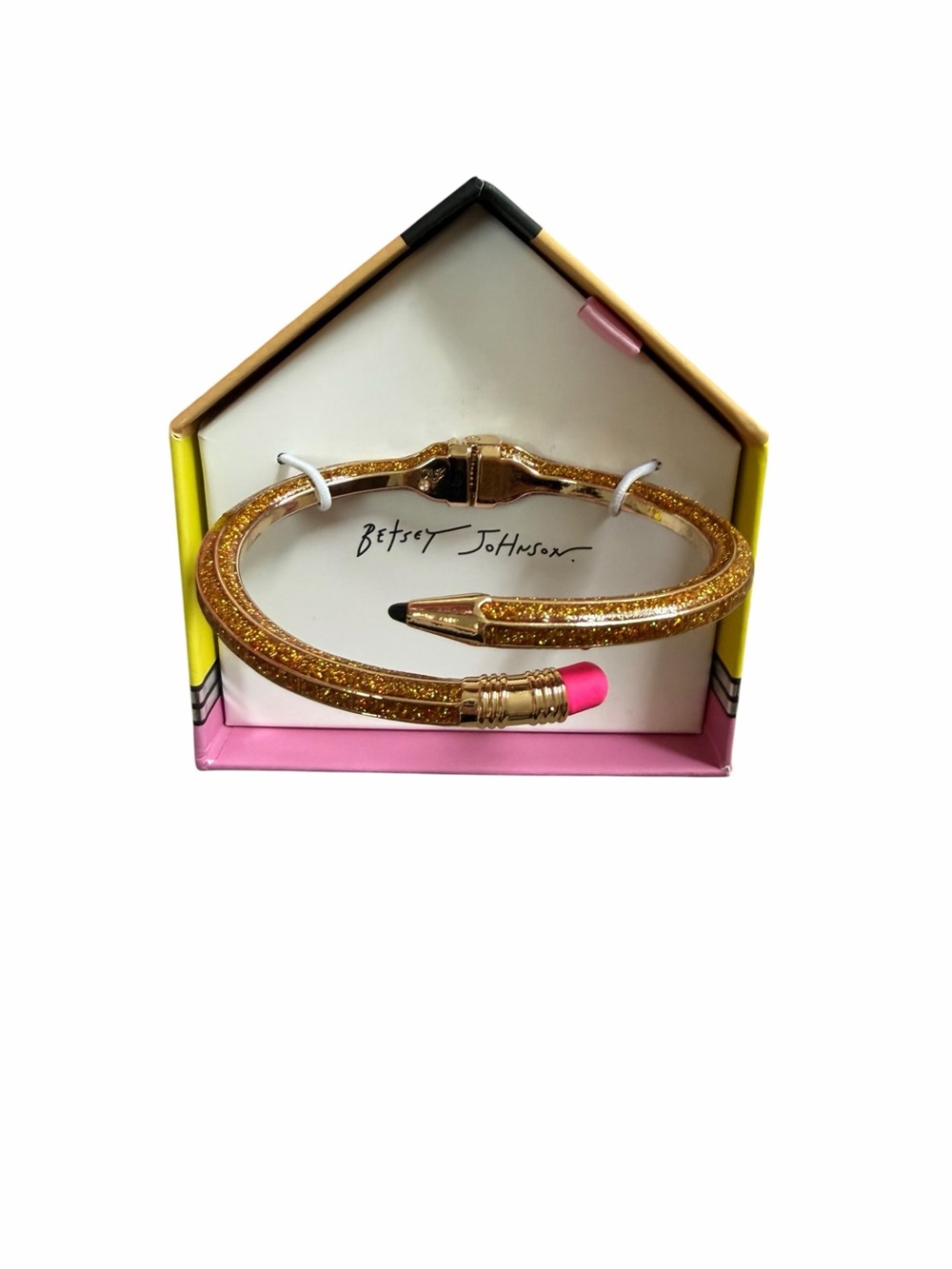 Betsey Johnson Gold Glitter Pencil Wrap Bracelet with Pink Tip Accent